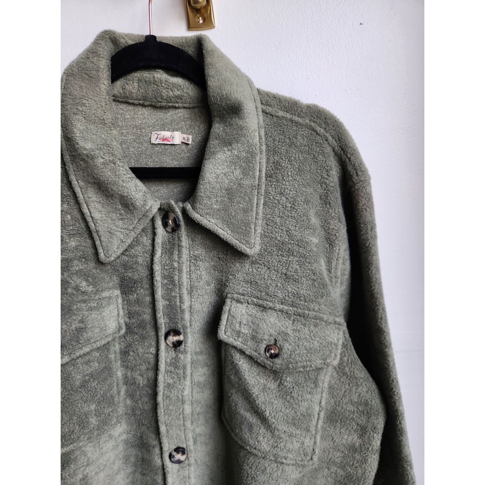 Faherty Holden High Pile Fleece Shirt Jacket Sage Green Cozy Shacket XL - Picture 2 of 10